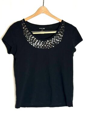 St. John’s Bay Black Sequin Embellished Top Medium Petite 100% Cotton